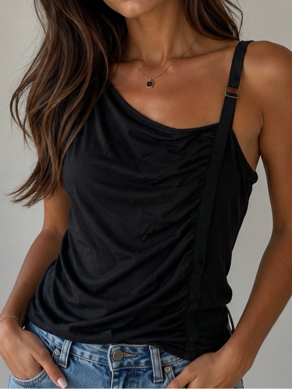 EXPRESS One-Shoulder Black Tank Top